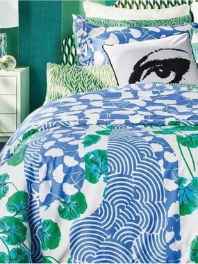 Diane Von Furstenberg Blue, Green and White Comforter, Sheet Set, and Sham
